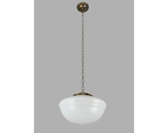 Antique 13.5 in. White Schoolhouse Milk Glass Brass Pendant Light