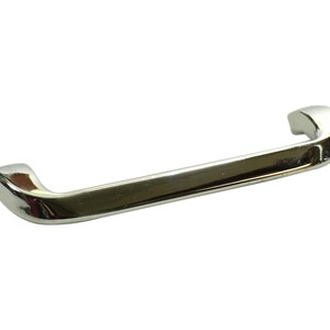 May include: A polished chrome cabinet pull with a curved design.