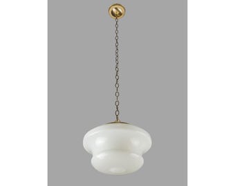 Antique Schoolhouse 13.5 in. Milk Glass Brass Pendant Light