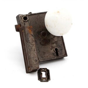 Complete White Porcelain Door Knob & Cast Iron Rim Lock Set