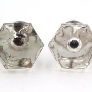 Par de pomos hexagonales de cristal transparente de 2,5 cm (1 pulgada) de estilo vintage para armarios.