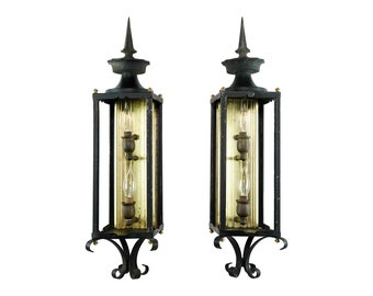 Pair of Colonial Double Candelabra Lantern Wall Sconces