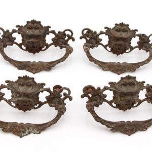 Set of 4 Victorian Bronze Lion Head Drawer Pulls