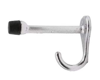 Vintage dubbele arm verchroomde messing deurhaak met rubberen uiteinde