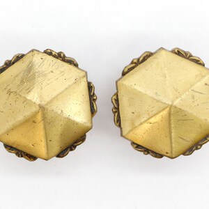 Pair of Vintage 2 in. Hexagon Scalloped Brass Cabinet Drawer Knobs