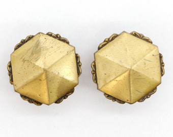 Paire de boutons de tiroir hexagonaux festonnés vintage de 2 po. en laiton