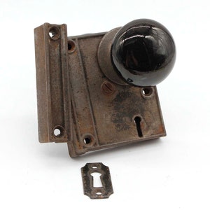 Complete Black Porcelain Door Knob & Cast Iron Rim Lock Set