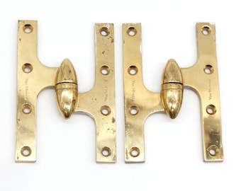 Pair of Vintage 6 x 4 Von Morris Polished Brass Olive Door Hinges