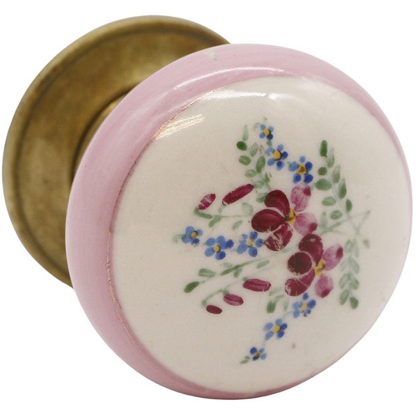 Vintage Floral Round Pink & White Ceramic Dummy Door Knob Set