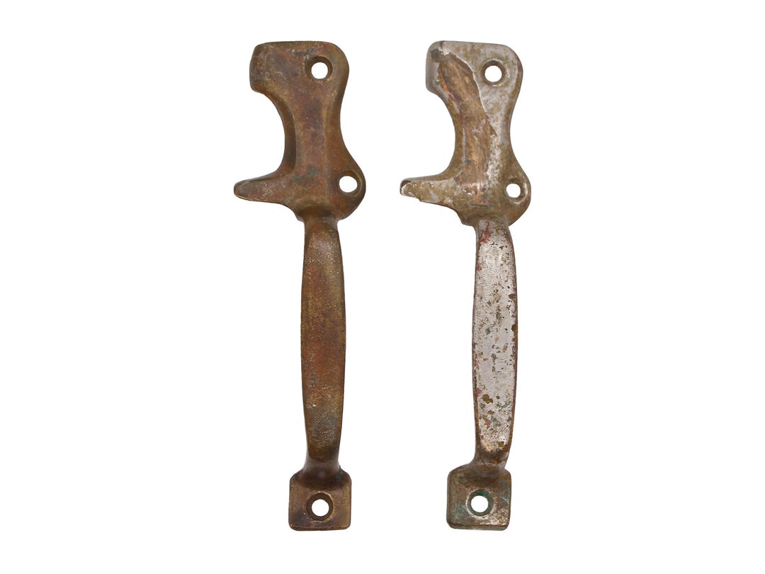 Pair of 7 In. Antique Brass Ice Box Handles With Catch Indentation Etsy