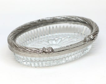 Olde New Stock Nickel Plated Clear Glass Soap Dish