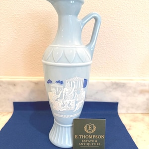 Blue Jasperware Style Classical Ewer Vase | Neoclassical Greek Motif | Elegant Decorative Jug