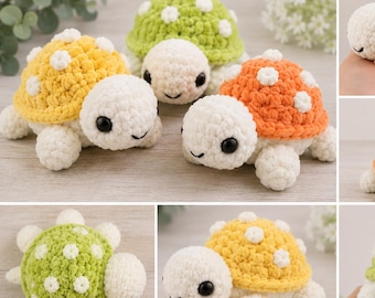 Patrón de tortuga a crochet sin costuras en PDF / Tortuga mini amigurumi regordeta / Patrón de crochet fácil para principiantes / Peluche de tortuga marina adorable / Descarga instantánea