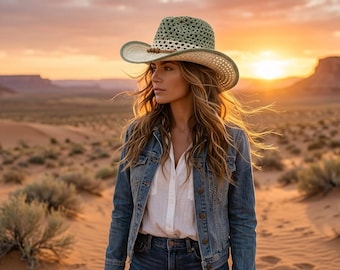 Patrón de gorro vaquero de ganchillo en PDF, patrón de gorro bohemio western de malla a ganchillo, patrón de gorro vaquero de verano para la playa, tutorial fácil de gorro para festivales a ganchillo