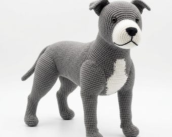Patrón de ganchillo de perro Pit Bull en PDF, patrón realista de amigurumi de perro, tutorial de ganchillo de cachorro Pitbull, regalo para amantes de los perros, descarga instantánea en PDF.