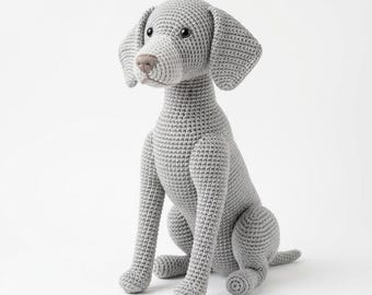 Patrón de ganchillo de Weimaraner, Amigurumi de cachorro en PDF, Patrón de ganchillo fácil para principiantes, Tutorial de juguete de peluche DIY, Patrón de ganchillo digital