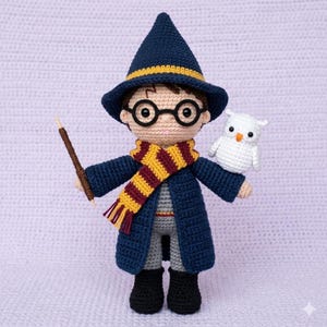 Wizard Boy Crochet Pattern PDF, Magic School Amigurumi Doll with Owl, Boy Wizard Plush Pattern, Poseable Crochet Doll Tutorial, Fantasy Toy