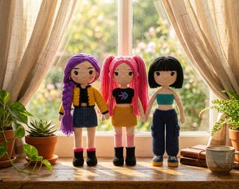 Paquete de patrones de ganchillo para muñecas Kpop en PDF / Patrón de muñeca Mira Zoey Rumi / Patrón de ganchillo Huntrix / Patrón de muñeca inspirada en cazadores de demonios Kpop