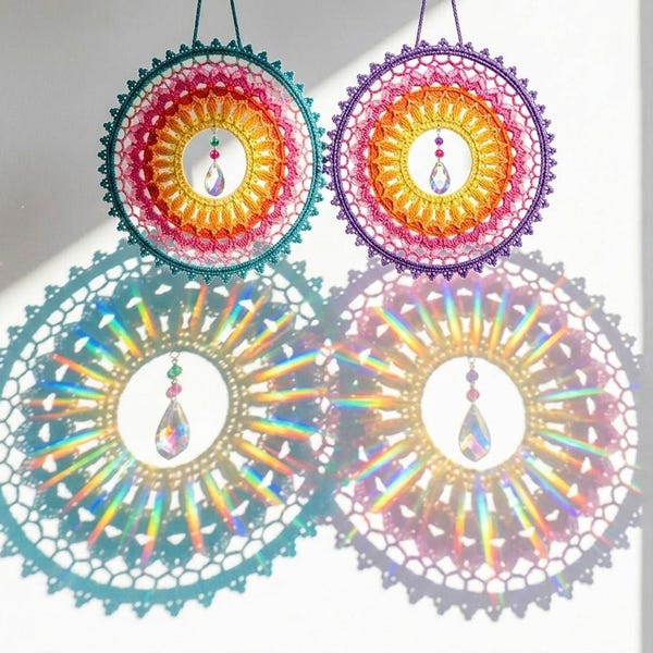 Crochet Suncatcher Pattern, Sunset Mandala Crochet Pattern PDF | Dreamcatcher Crystal | Boho Crochet Decor | Digital Download