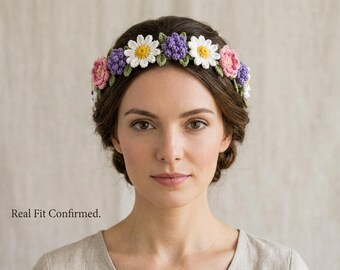 Patrón de corona de flores a crochet, tutorial de diadema floral bohemia, patrón de corona de margaritas a crochet, accesorio para el cabello de boda, tocado para festivales