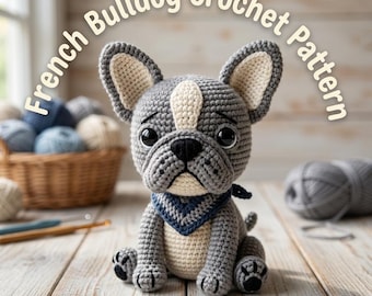 Patrón de crochet de bulldog francés en PDF, patrón de amigurumi de perro, tutorial de juguete de peluche de bulldog francés, patrón de crochet de cachorro realista, regalo de perro de crochet