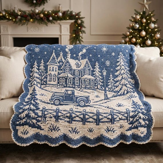 Christmas Crochet Blanket Pattern, Overlay Mosaic Crochet Pattern, Christmas Blanket PDF, Holiday Home Decor, Xmas Crochet Pattern
