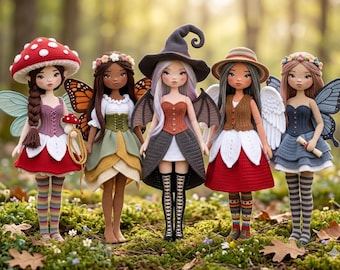 Paquete de 5 patrones de muñecas de hadas a crochet en PDF / Conjunto de patrones de muñecas de hadas amigurumi / Patrón de muñeca de fantasía a crochet / Tutorial para principiantes