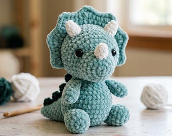 Patrón de ganchillo de dinosaurio, Patrón de ganchillo, Patrón de amigurumi de dinosaurio a ganchillo, Juguete de ganchillo de T-Rex y estegosaurio, Patrón de dinosaurio fácil sin costuras