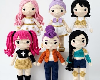 Pacote de padrões de crochê Kpop, Padrão de bonecas Caçadoras de Demônios Kpop, Padrão de crochê Mira Zoey Rumi, Padrão de boneca de anime inspirado em Huntrix Kpop