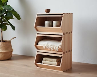 Rustic Wooden Storage Chest – Stackable Solid Wood Organizer