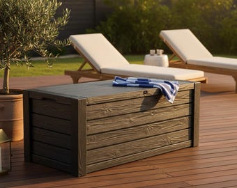 150 Gallon Resin Outdoor Storage Box, Patio Cushion Bench, Lockable Deck Box