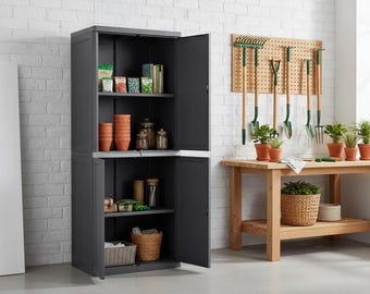 Lockable Plastic Storage Cabinet – Adjustable Shelves, Garage Utility