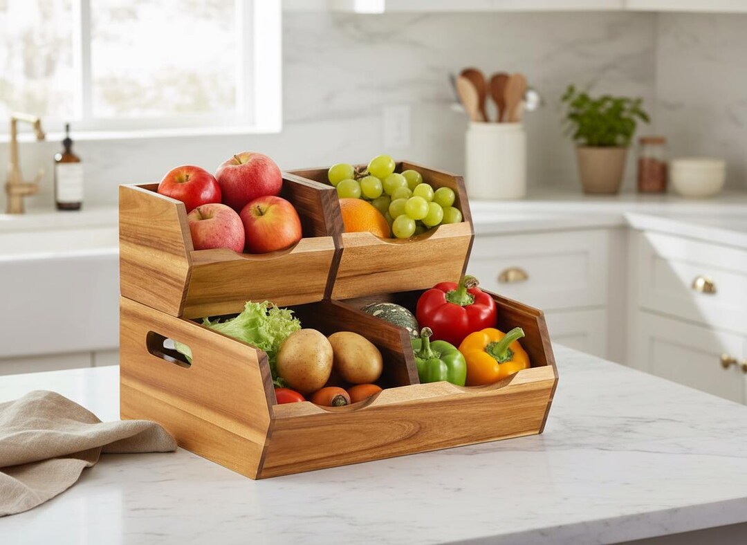Acacia Wood Stackable Pantry Bins – Rustic Kitchen Storage - Etsy