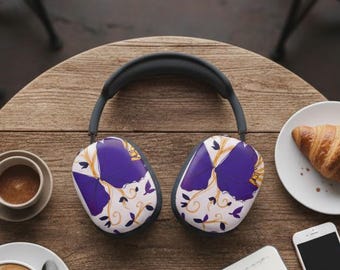 Capa para AirPods Max com estampa floral roxa e borboleta | Adesivos florais para fones de ouvido