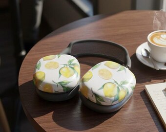 Capa para AirPods Max com estampa de limão em aquarela | Adesivos para almofadas de ouvido com tema de frutas cítricas