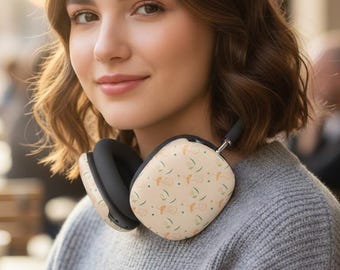 Capas para AirPods Max com estampa floral em tons de pêssego | Capas decorativas para fones de ouvido