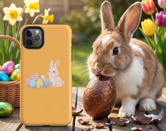 Easter Bunny iPhone Case with Pastel Eggs Cute Spring Design Protective MagSafe Compatible Shockproof Phone Cover Gift for Women Kids Easter