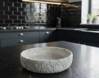 Lilac White Stone Decorative Food Bowl  - Handmade Marble Serving Bowl