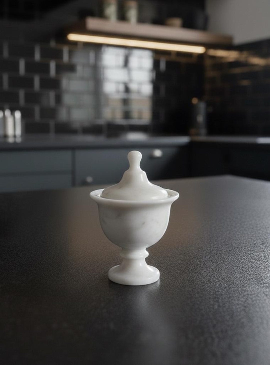 Afyon White Marble Sugar Bowl With Lid – Handmade Natural Stone Storage ...