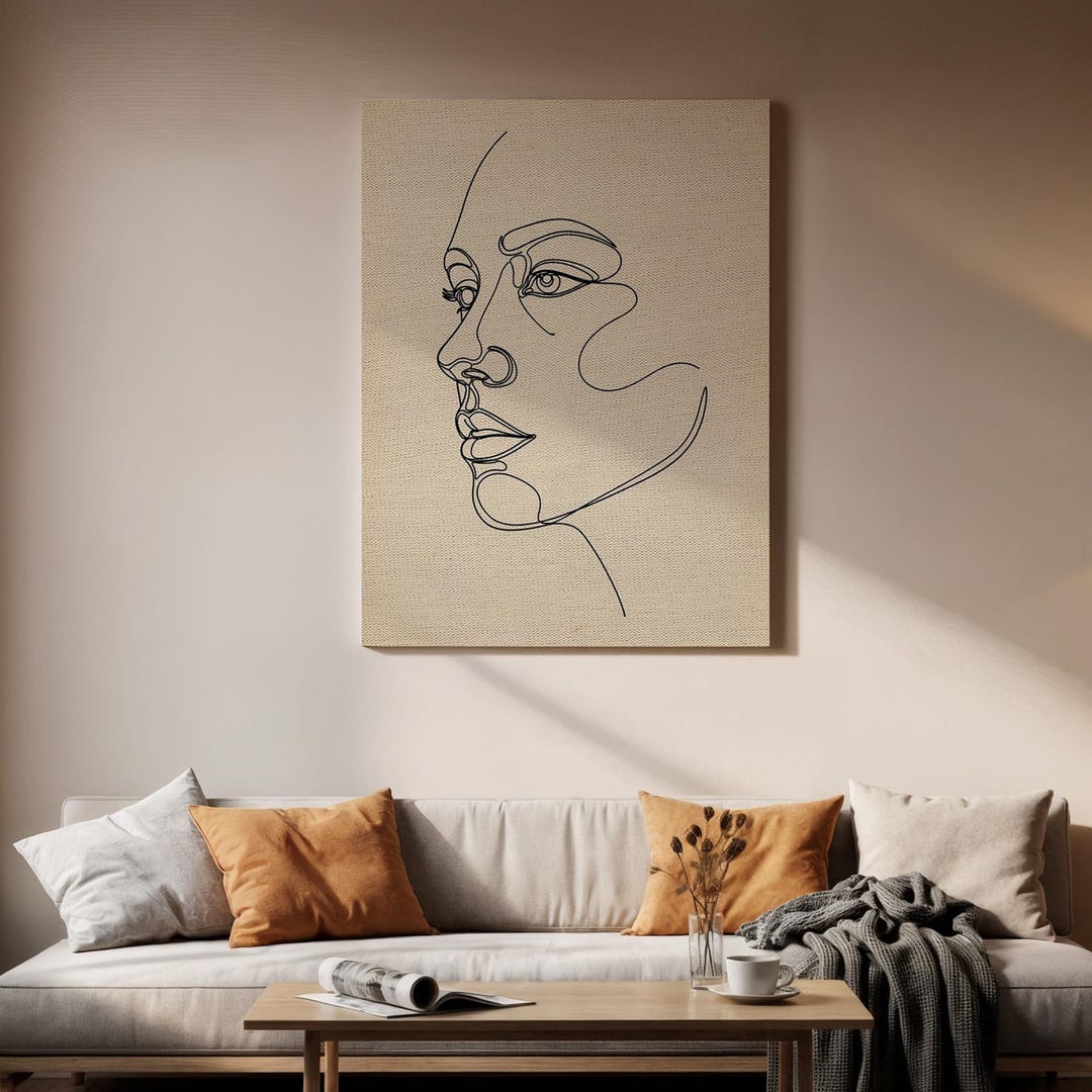 Minimal Line Art Face Canvas Art, Abstract Female Portrait Illustration ...