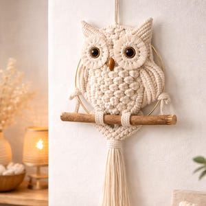 Macrame Owl Wall Decor – Handmade Boho Accent for Warm, Calming Spaces