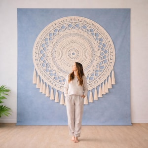 Tapiz decorativo de pared con estampado de mandala de macramé, póster grande de estilo bohemio para el hogar.