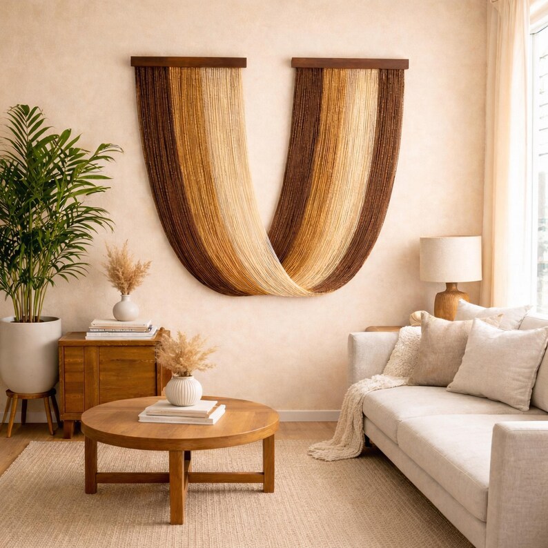 brown boho wall art hanging Bohemian fiber Rope curtain woven ombre Decor Handmade image 2