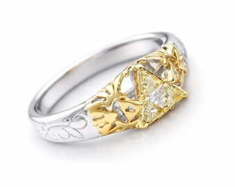 Anello di fidanzamento Triforce in oro massiccio 14 carati, set nuziale ispirato a Legend of Zelda