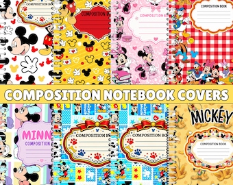 Ensemble de couvertures de cahier Disney, couvertures de cahier Mickey et ses amis, modèle Canva modifiable, téléchargement PDF imprimable