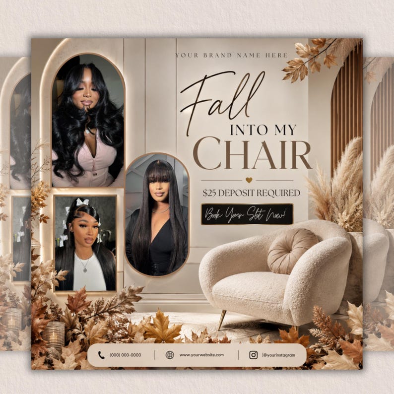 Fall Booking Flyer Template, September Booking Flyer, Fall Into My Chair Flyer, Fall Books Are Now Open, Hair, Lash & Nail, Canva Editable