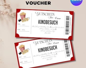 Gutschein Kino, Ticket Kino, Geschenkgutschein Vorlage, personalisierte Gutschein zum Drucken, Kinogutschein, Kinoeinladung, Canva Editable