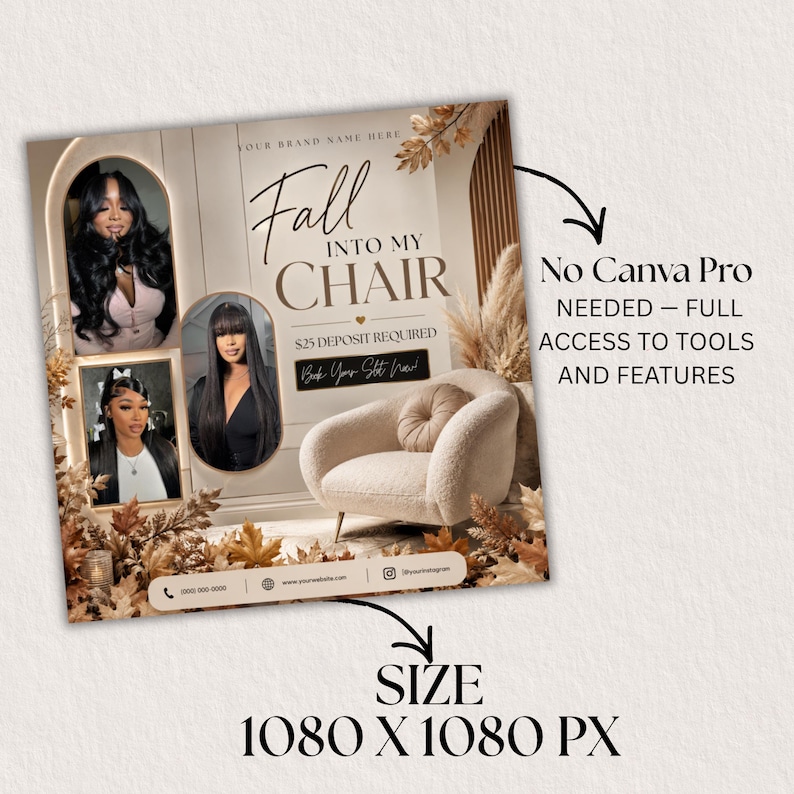Fall Booking Flyer Template, September Booking Flyer, Fall Into My Chair Flyer, Fall Books Are Now Open, Hair, Lash & Nail, Canva Editable