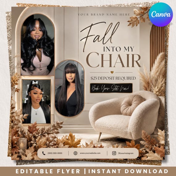 Fall Booking Flyer Template, September Booking Flyer, Fall Into My Chair Flyer, Fall Books Are Now Open, Hair, Lash & Nail, Canva Editable