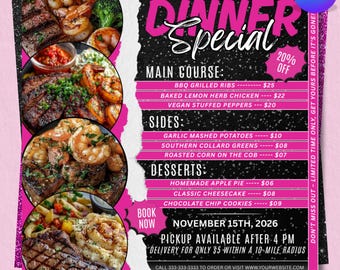 Flyer dineruitverkoop, speciale flyer voor zondagaanbieding, restaurantmenumenu bedrijfsflyer, speciale dinerflyer, direct downloaden, canva bewerkbaar
